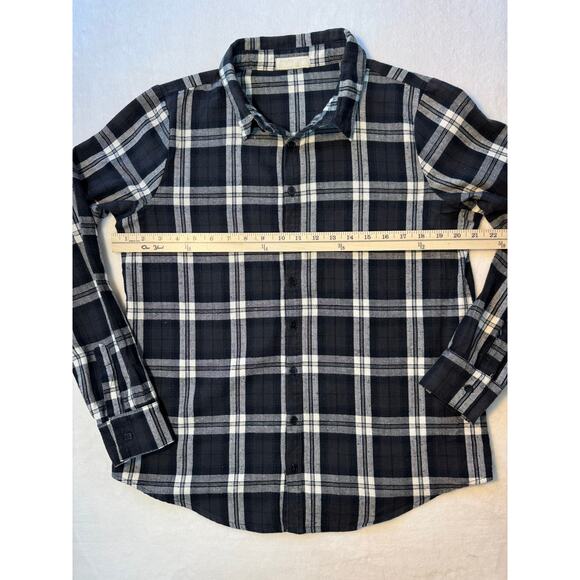 CP Shades Black White Plaid Flannel Top Button Up Check Shirt Cotton Blouse S - Picture 7 of 8